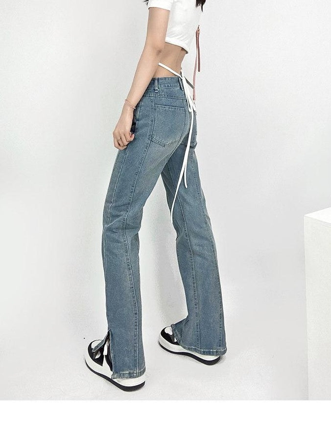 ReddaChic Washed Light Blue Denim Look Casual High Waist Pairing Short Sleeve T-Shirts