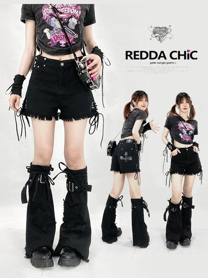 ReddaChic Washed Soft Black Cropped Boxy Fit Youth Casual High Waist Long Sleeve T-Shirts