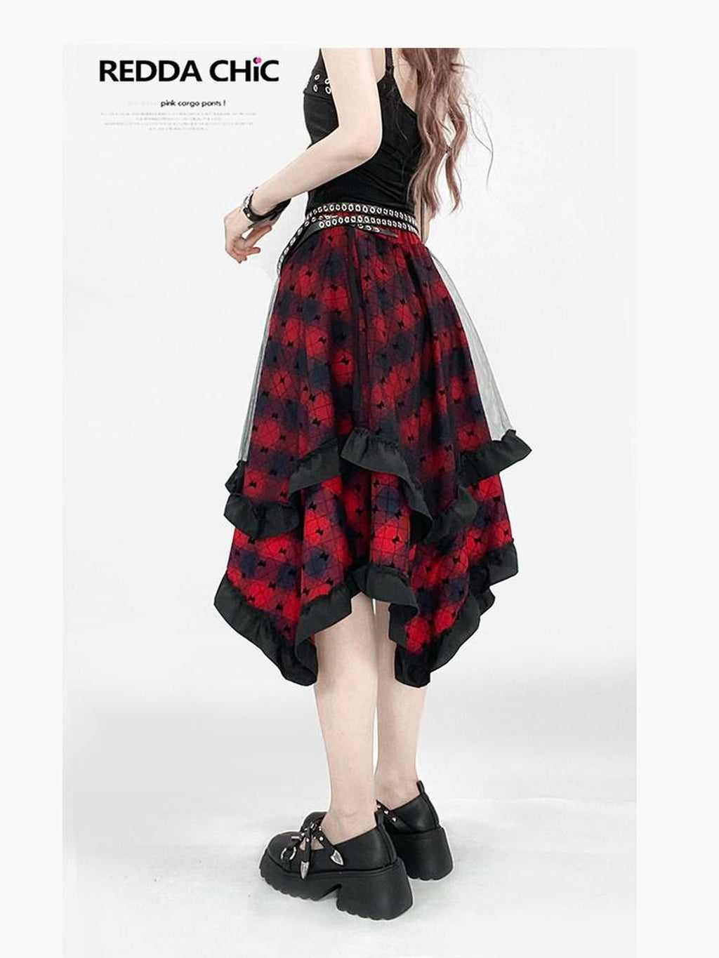 ReddaChic Wine Red Rococo Patchwork Irregular A Line Mid Waist Citywalk Mini Skirts