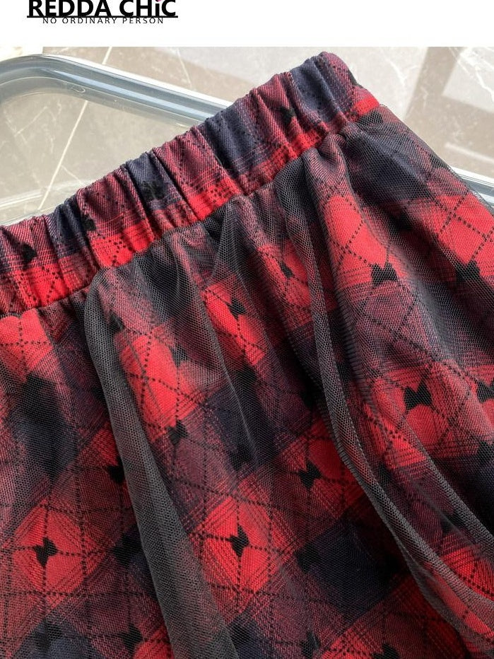 ReddaChic Wine Red Rococo Patchwork Irregular A Line Mid Waist Citywalk Mini Skirts