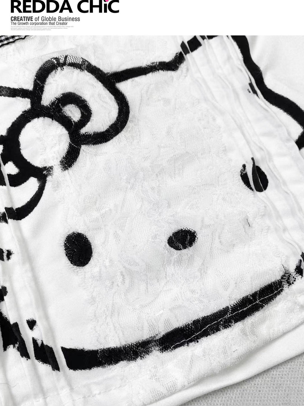 ReddaChic Y2K Cartoon Lace Slim Fit Cropped Leopard Print Women Short Sleeve T-Shirts