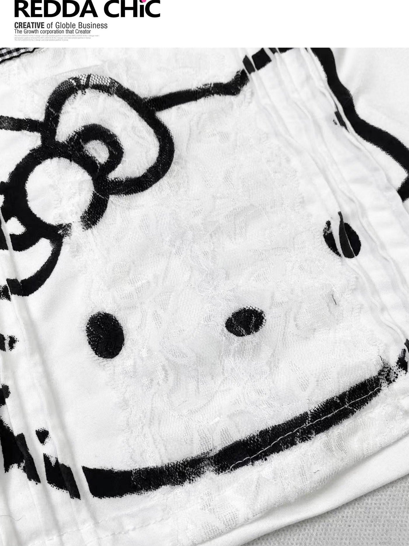 ReddaChic Y2K Cartoon Lace Slim Fit Cropped Leopard Print Women Short Sleeve T-Shirts