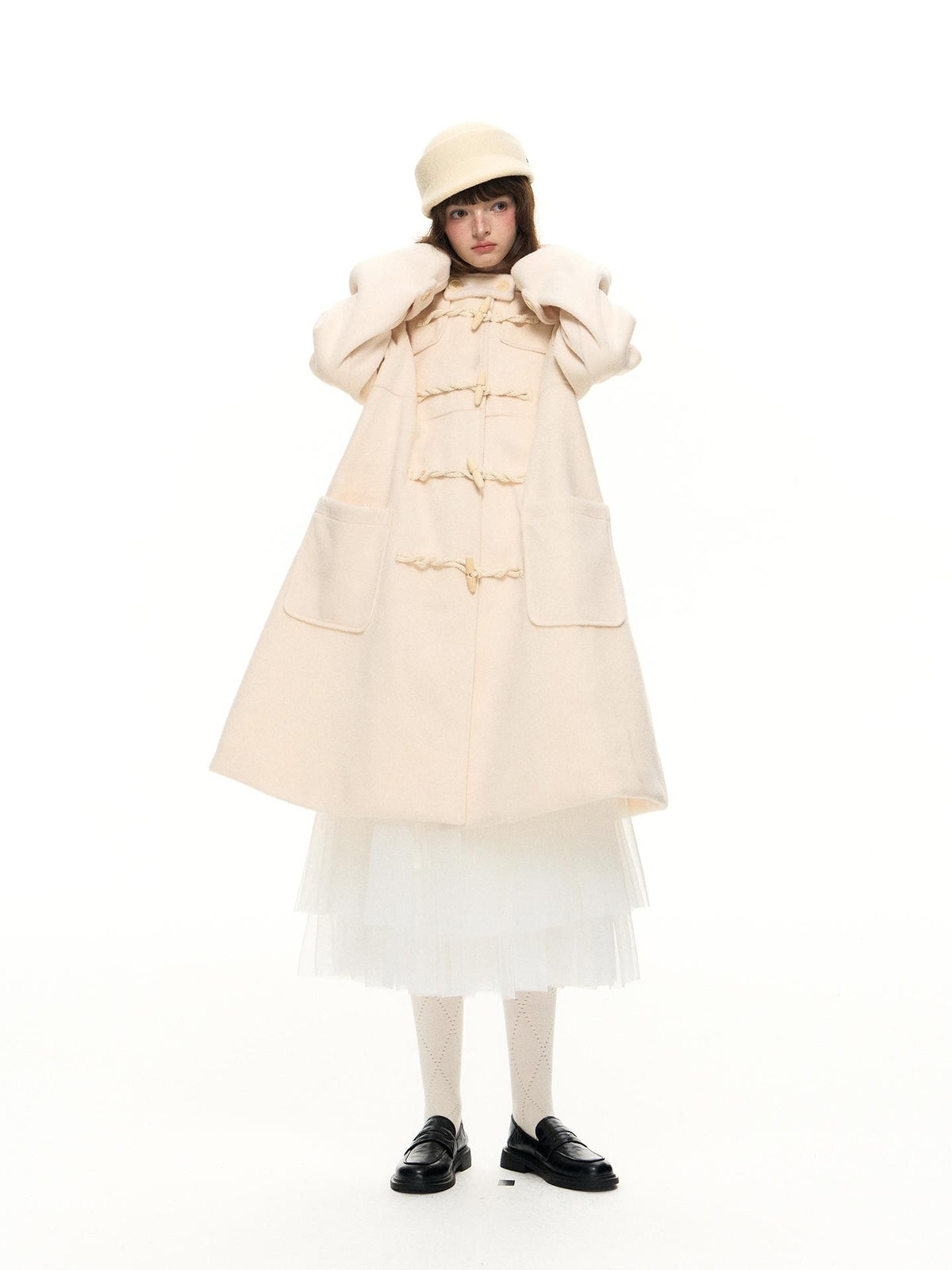 Romance Nanci A Line Toggle Button Collegiate Mid Length Loose Women's Wool Blend Long Coats