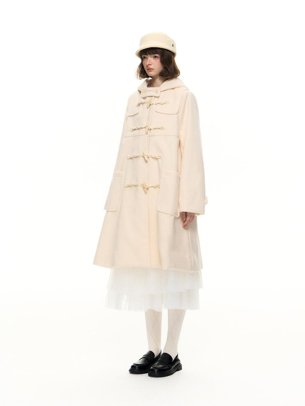 Romance Nanci A Line Toggle Button Collegiate Mid Length Loose Women's Wool Blend Long Coats