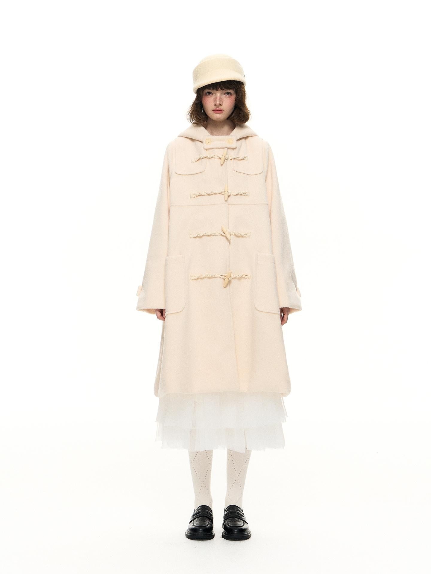 Romance Nanci A Line Toggle Button Collegiate Mid Length Loose Women's Wool Blend Long Coats