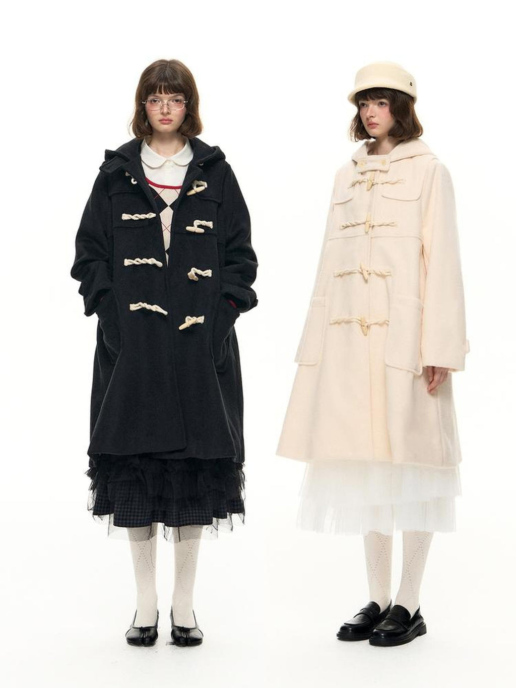 Romance Nanci A Line Toggle Button Collegiate Mid Length Loose Women's Wool Blend Long Coats
