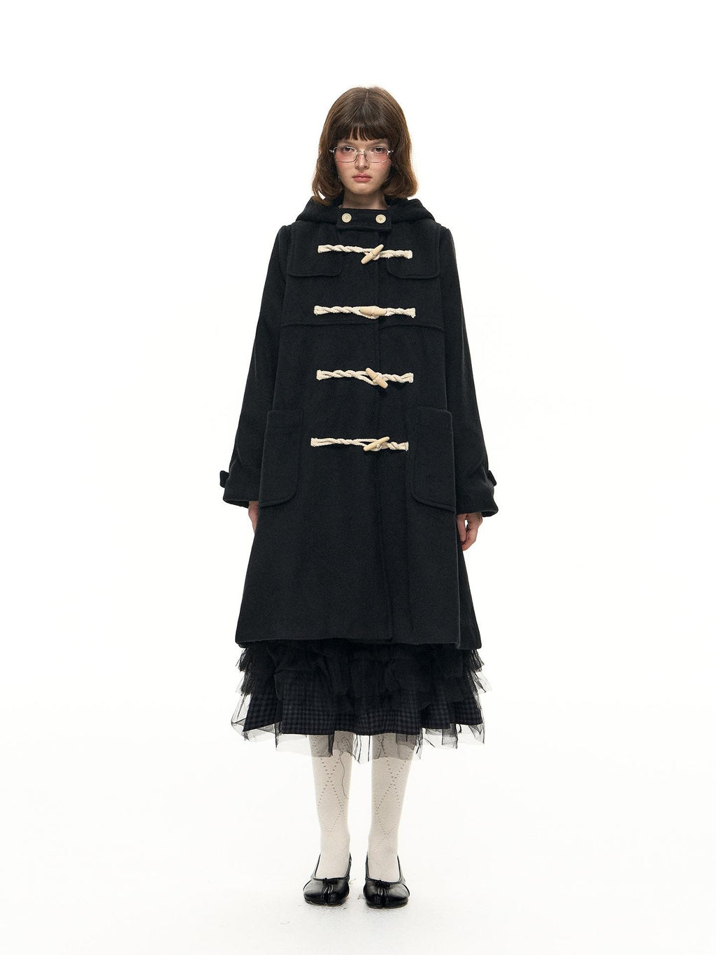 Romance Nanci A Line Toggle Button Collegiate Mid Length Loose Women's Wool Blend Long Coats