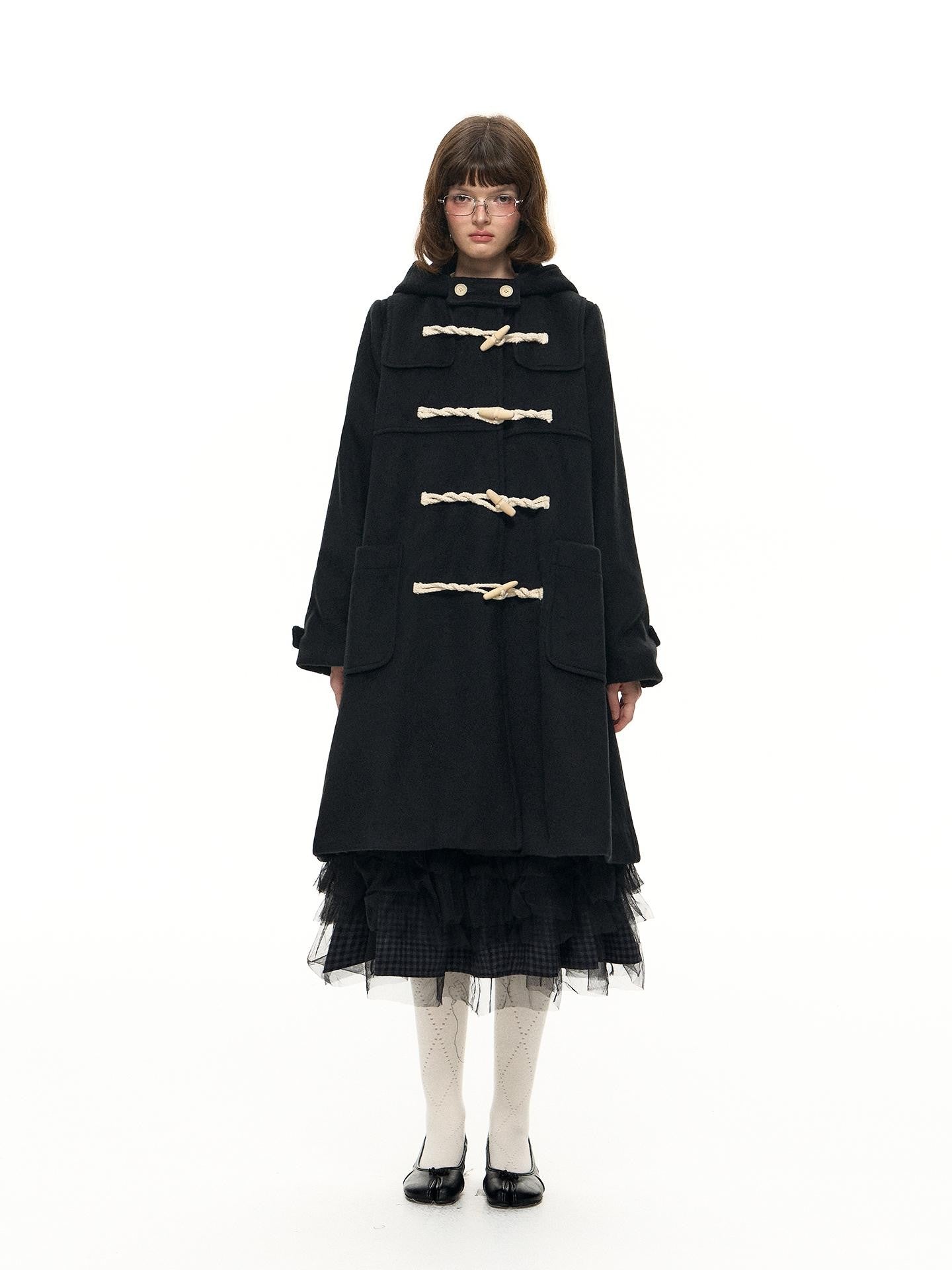 Romance Nanci A Line Toggle Button Collegiate Mid Length Loose Women's Wool Blend Long Coats