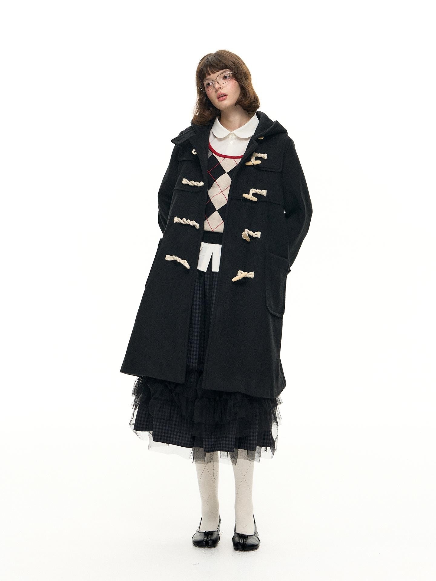 Romance Nanci A Line Toggle Button Collegiate Mid Length Loose Women's Wool Blend Long Coats