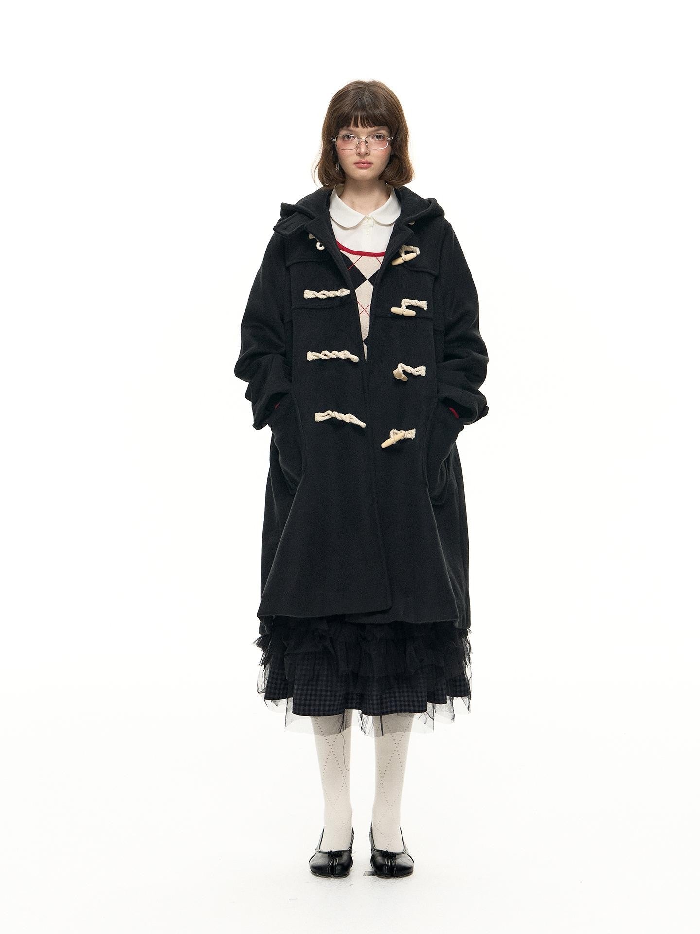 Romance Nanci A Line Toggle Button Collegiate Mid Length Loose Women's Wool Blend Long Coats