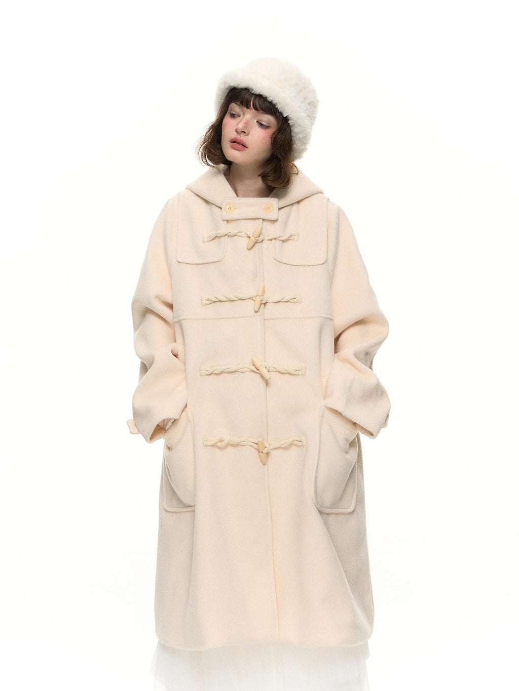 Romance Nanci A Line Toggle Button Collegiate Mid Length Loose Women's Wool Blend Long Coats