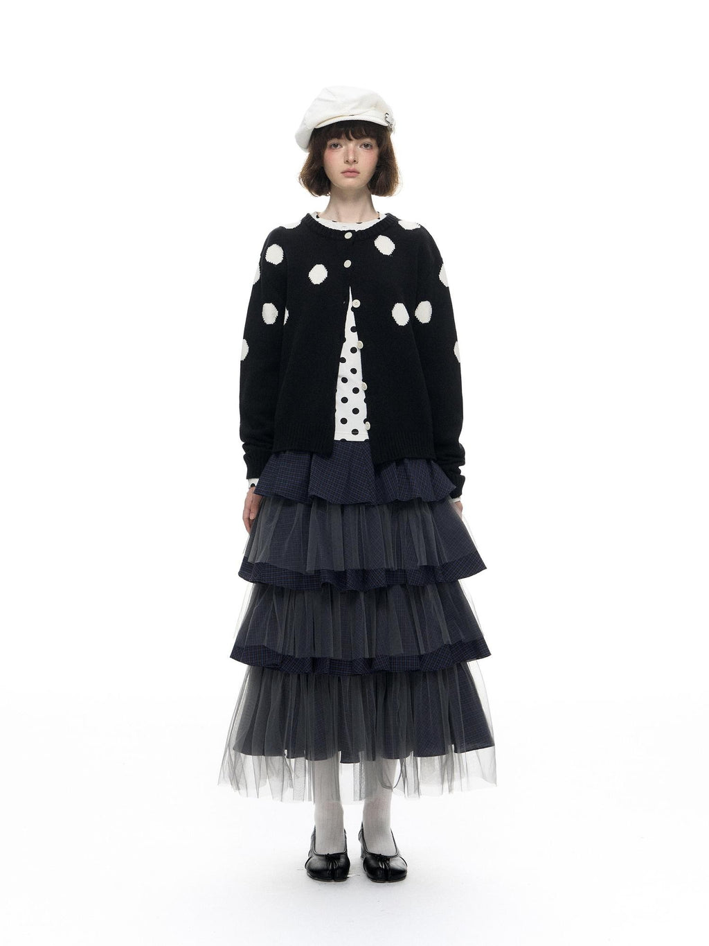 Romance Nanci Black Large Polka Dot Chunky Knit Women's Cotton Nylon Blend Cardigans