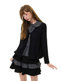 Romance_Nanci_Black_Plaid_Bow_Layered_Cardigan_Women's_Knit_Matching_Skirt_Sets_1077172184535_MISSTT