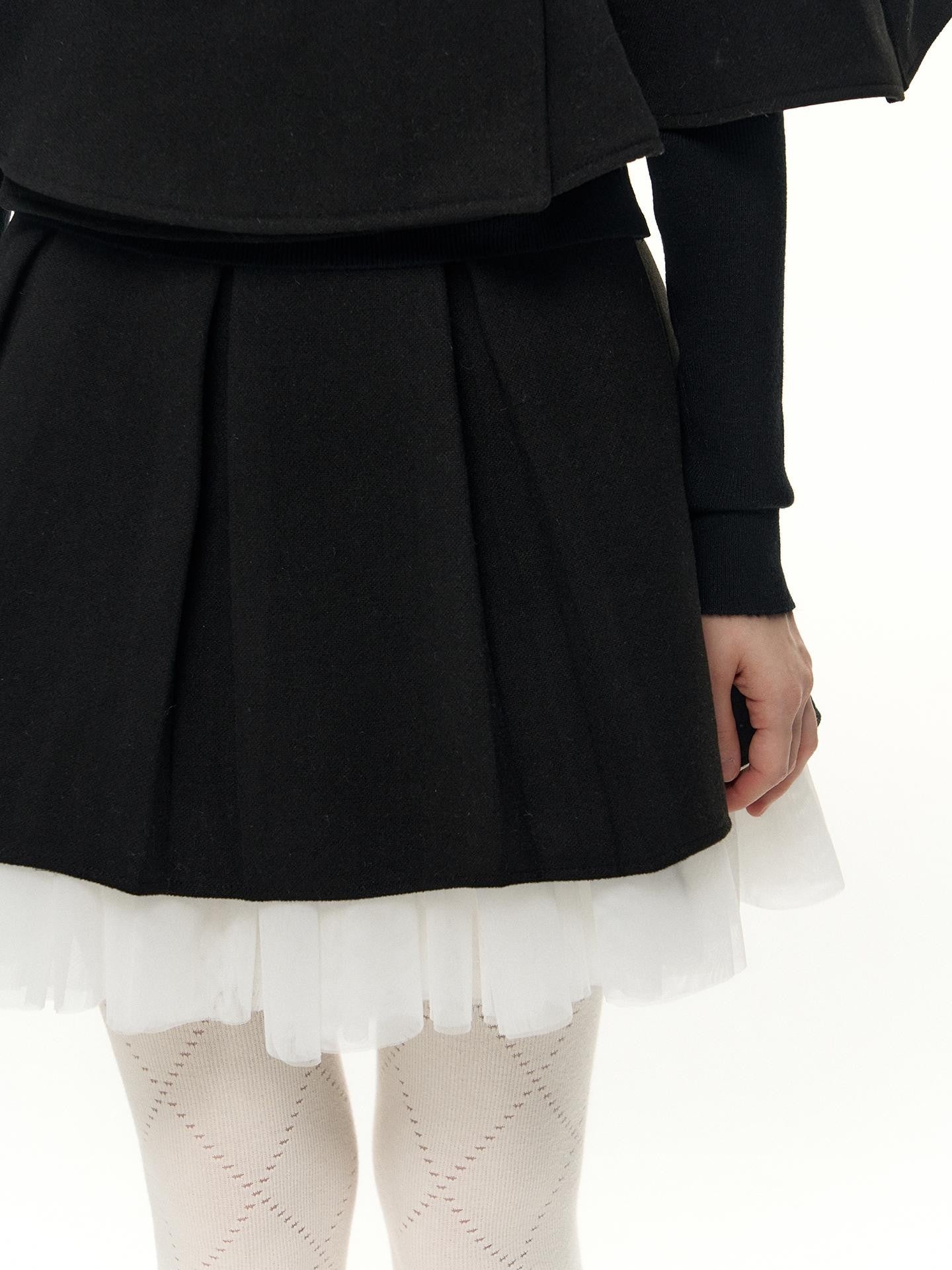 Romance Nanci Black Witch Cape Puffed Pleated Short Skirt Women's Wool Matching Skirt Sets