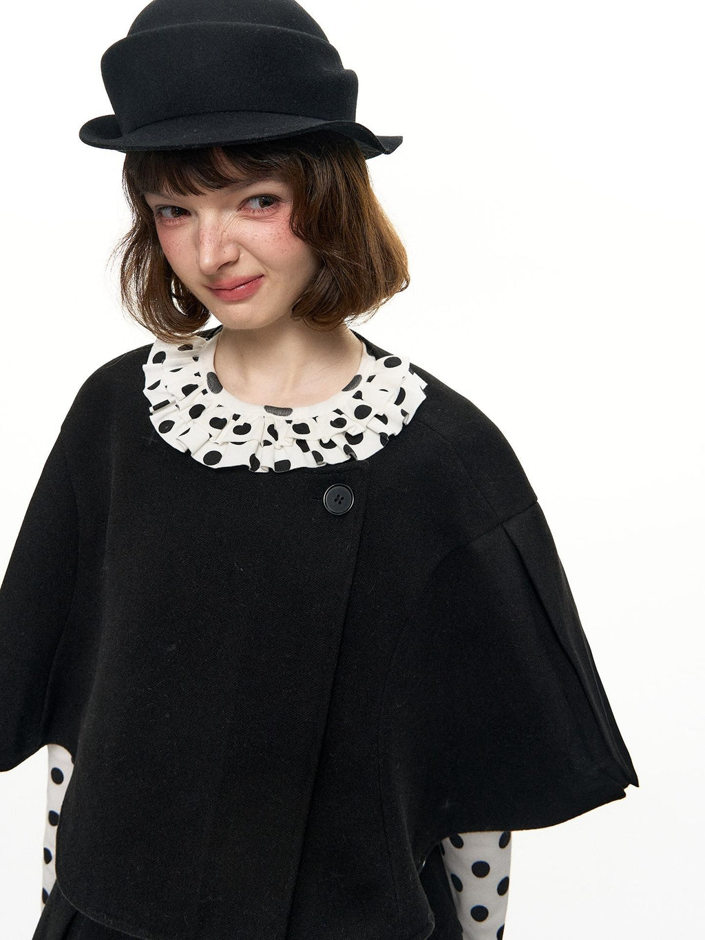 Romance Nanci Black Witch Cape Puffed Pleated Short Skirt Women's Wool Matching Skirt Sets