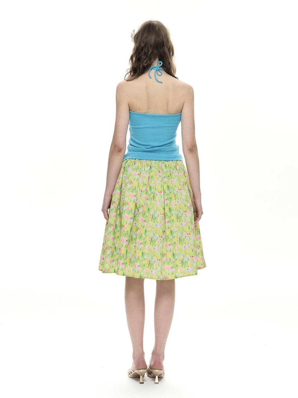 Romance Nanci Blue Beaded Halter Neck Pullover Slim Fit Bandeau Women's Cotton Halter Tops