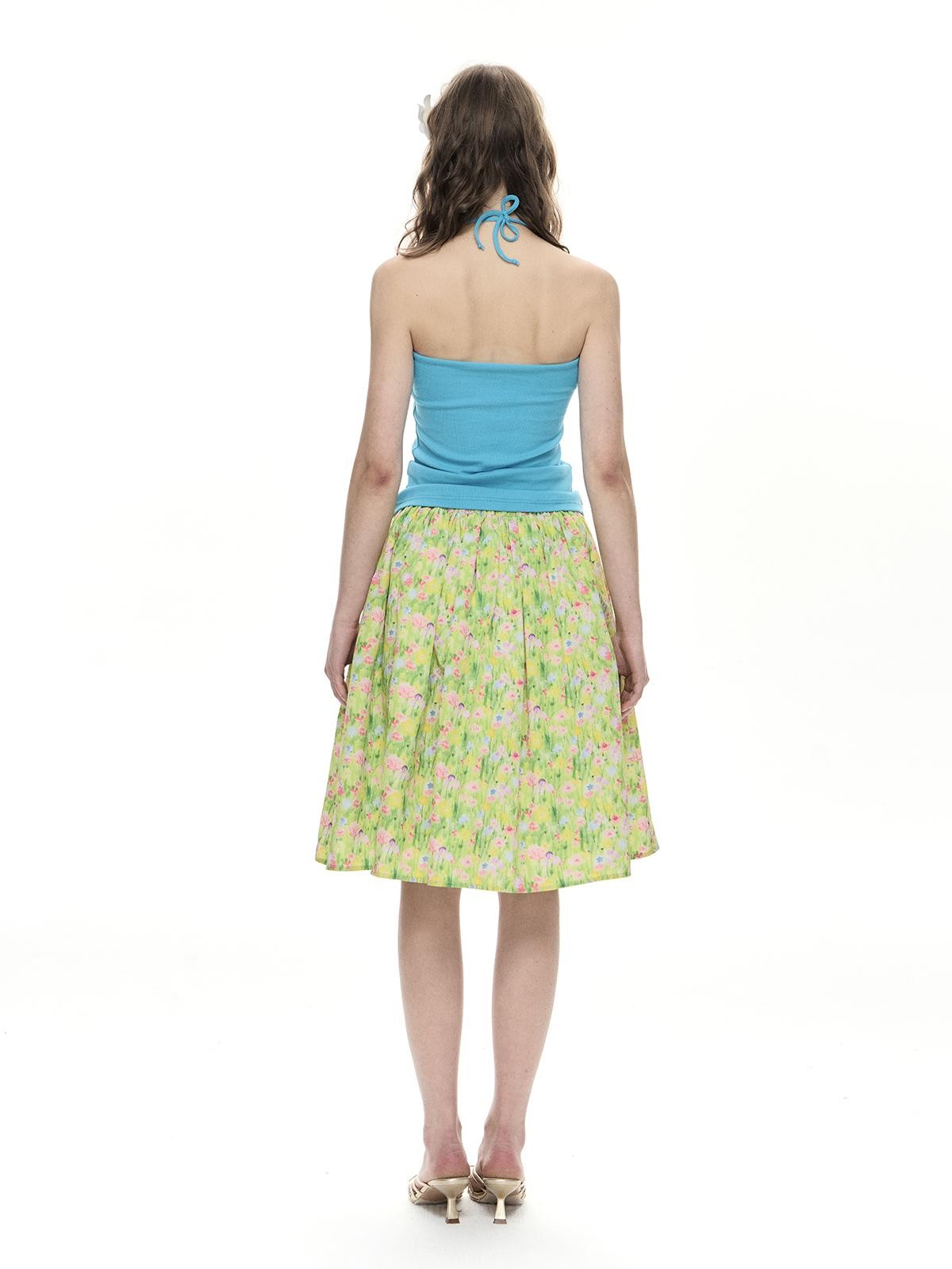 Romance Nanci Blue Beaded Halter Neck Pullover Slim Fit Bandeau Women's Cotton Halter Tops