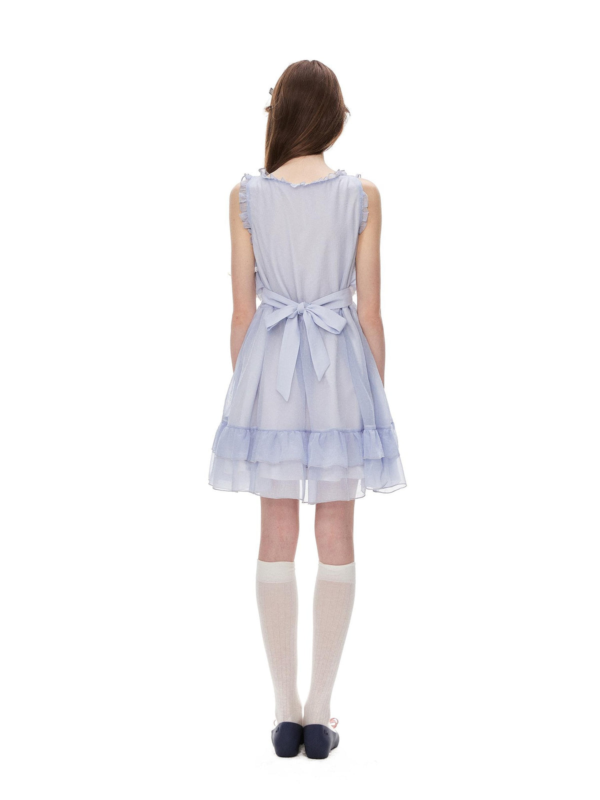 Romance Nanci Blue Purple V-neck Tiered Lace High Waist Women's Polyester Slip Mini Dresses