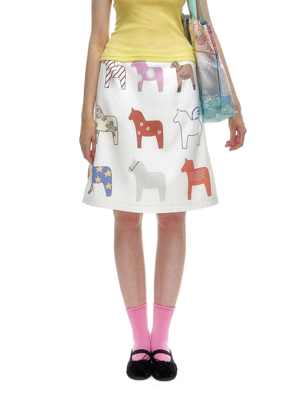 Romance_Nanci_Colorful_Carousel_Horse_Print_Low_Waist_A_Line_Women's_Polyester_Midi_Skirts_1054668585785_MISSTT