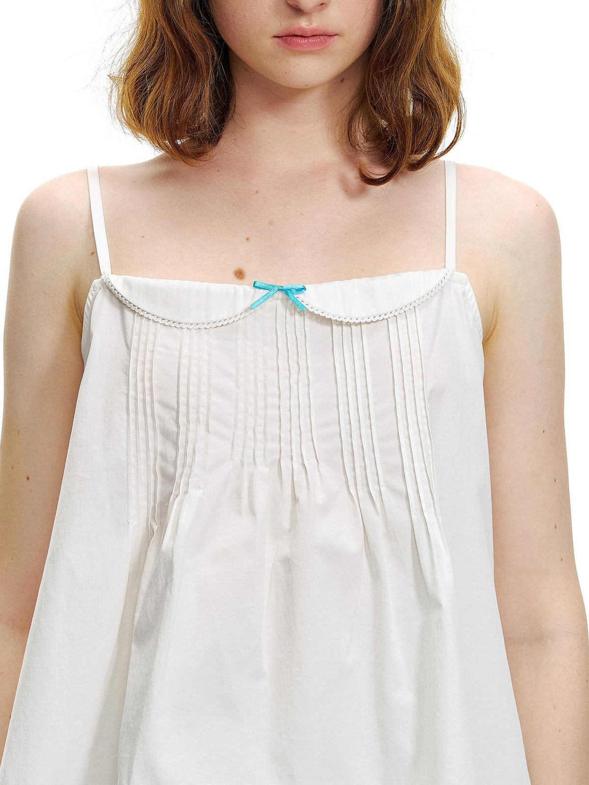 Romance Nanci Cute Mini Lace Trim Pleated A Line Doll Collar Women's Cotton Camisoles
