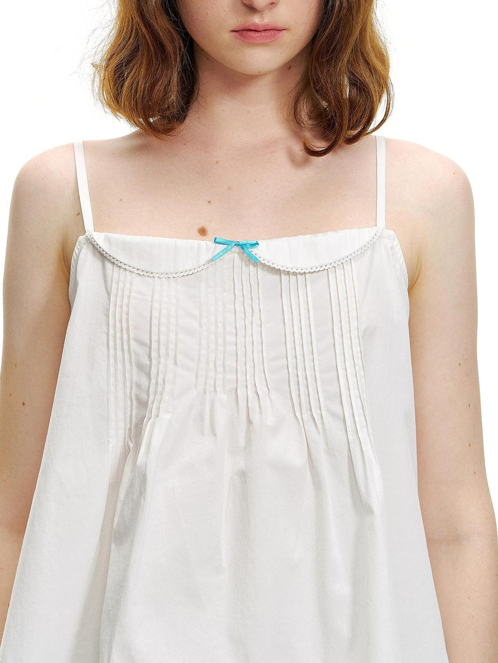 Romance Nanci Cute Mini Lace Trim Pleated A Line Doll Collar Women's Cotton Camisoles