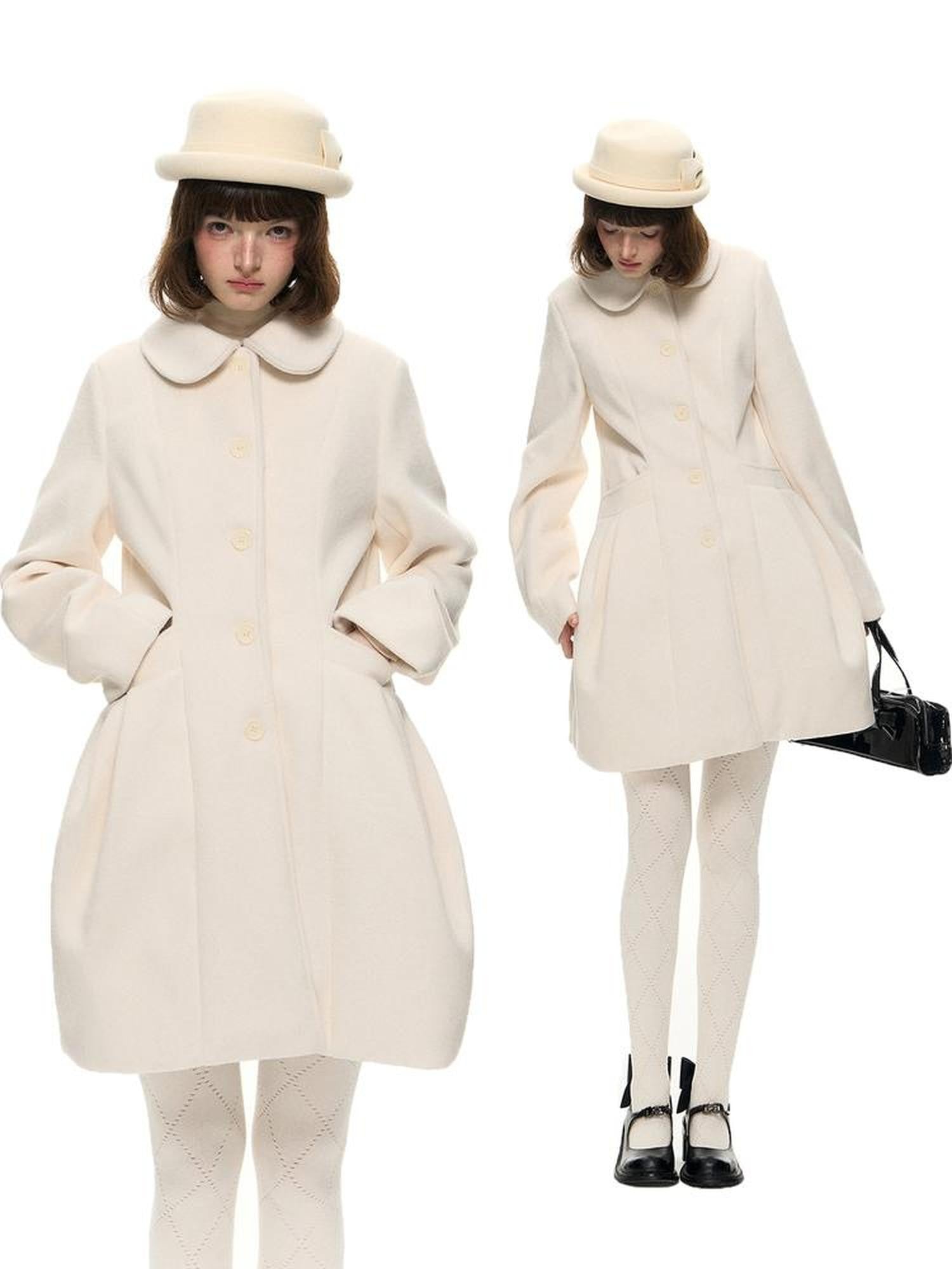 Romance Nanci Detachable Cape Cinched Waist Doll Collar Women's Wool Blend Short Coats