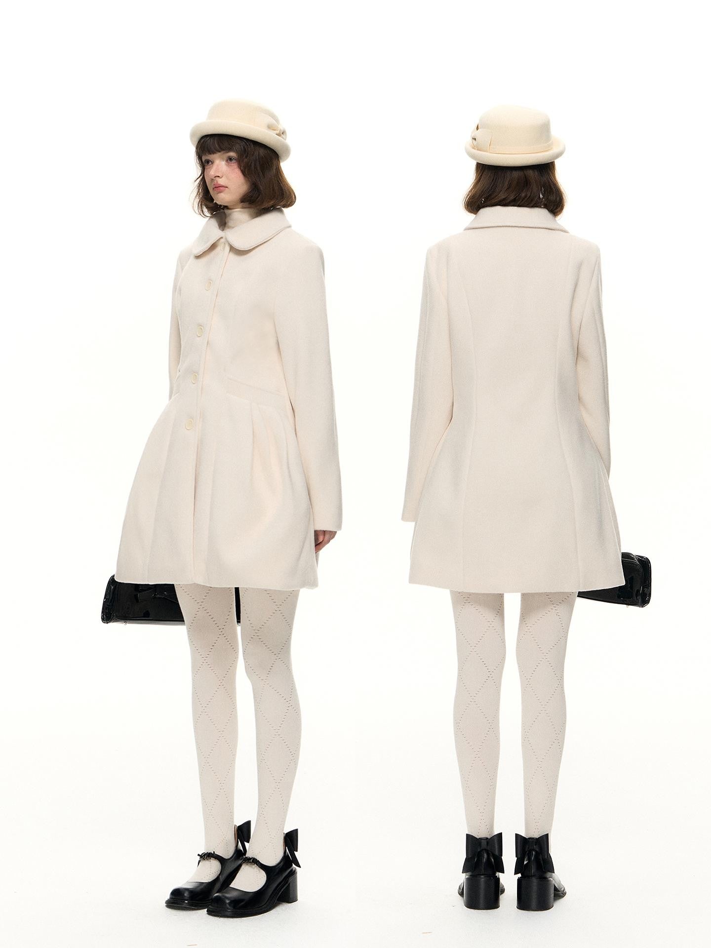 Romance Nanci Detachable Cape Cinched Waist Doll Collar Women's Wool Blend Short Coats