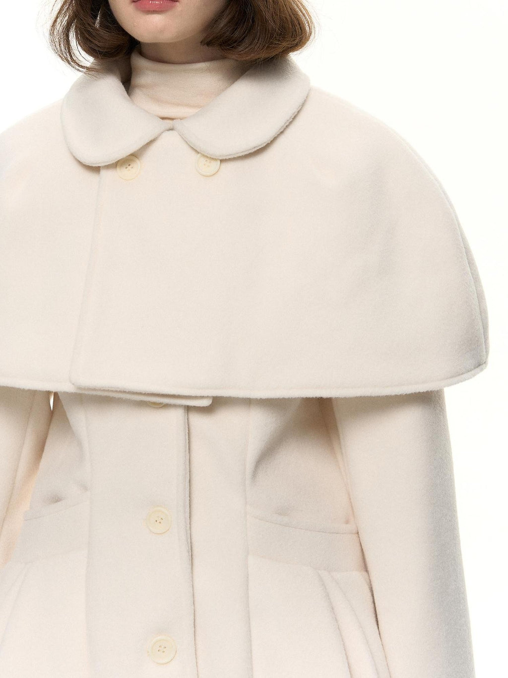 Romance Nanci Detachable Cape Cinched Waist Doll Collar Women's Wool Blend Short Coats