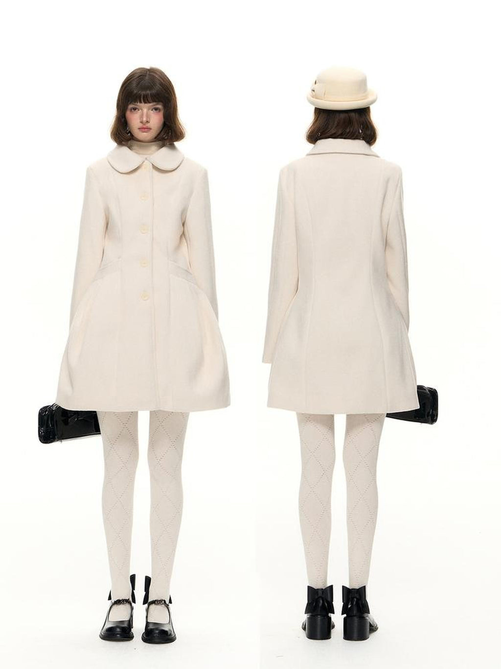 Romance Nanci Detachable Cape Cinched Waist Doll Collar Women's Wool Blend Short Coats