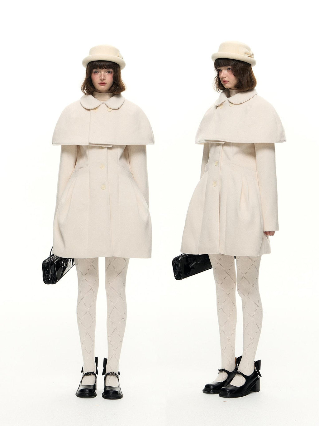 Romance Nanci Detachable Cape Cinched Waist Doll Collar Women's Wool Blend Short Coats