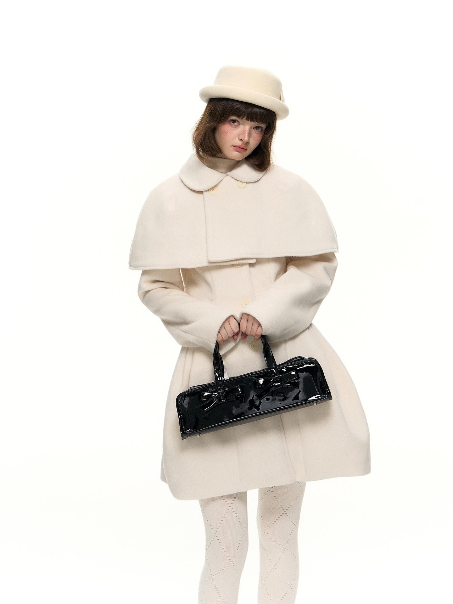 Romance Nanci Detachable Cape Cinched Waist Doll Collar Women's Wool Blend Short Coats