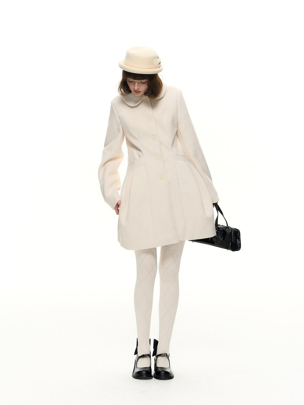 Romance Nanci Detachable Cape Cinched Waist Doll Collar Women's Wool Blend Short Coats