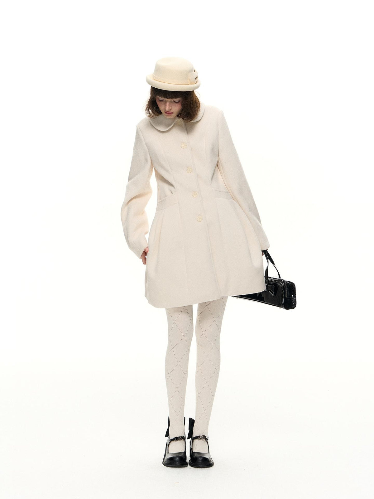 Romance Nanci Detachable Cape Cinched Waist Doll Collar Women's Wool Blend Short Coats