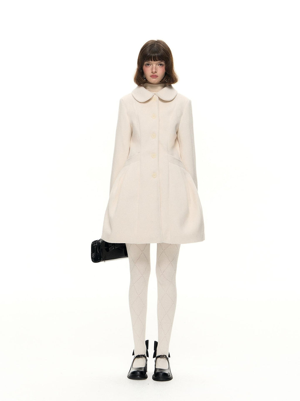 Romance Nanci Detachable Cape Cinched Waist Doll Collar Women's Wool Blend Short Coats