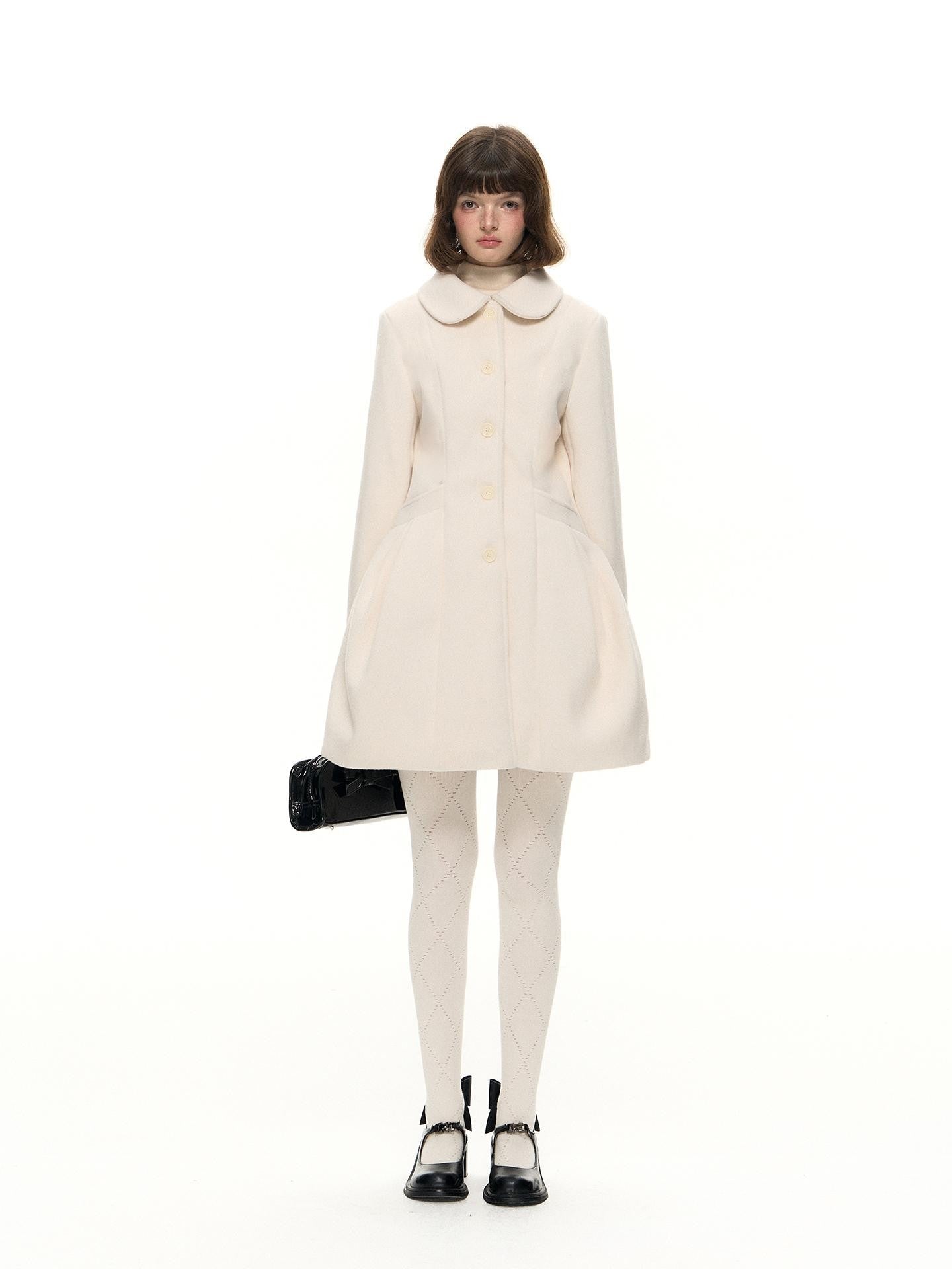 Romance Nanci Detachable Cape Cinched Waist Doll Collar Women's Wool Blend Short Coats