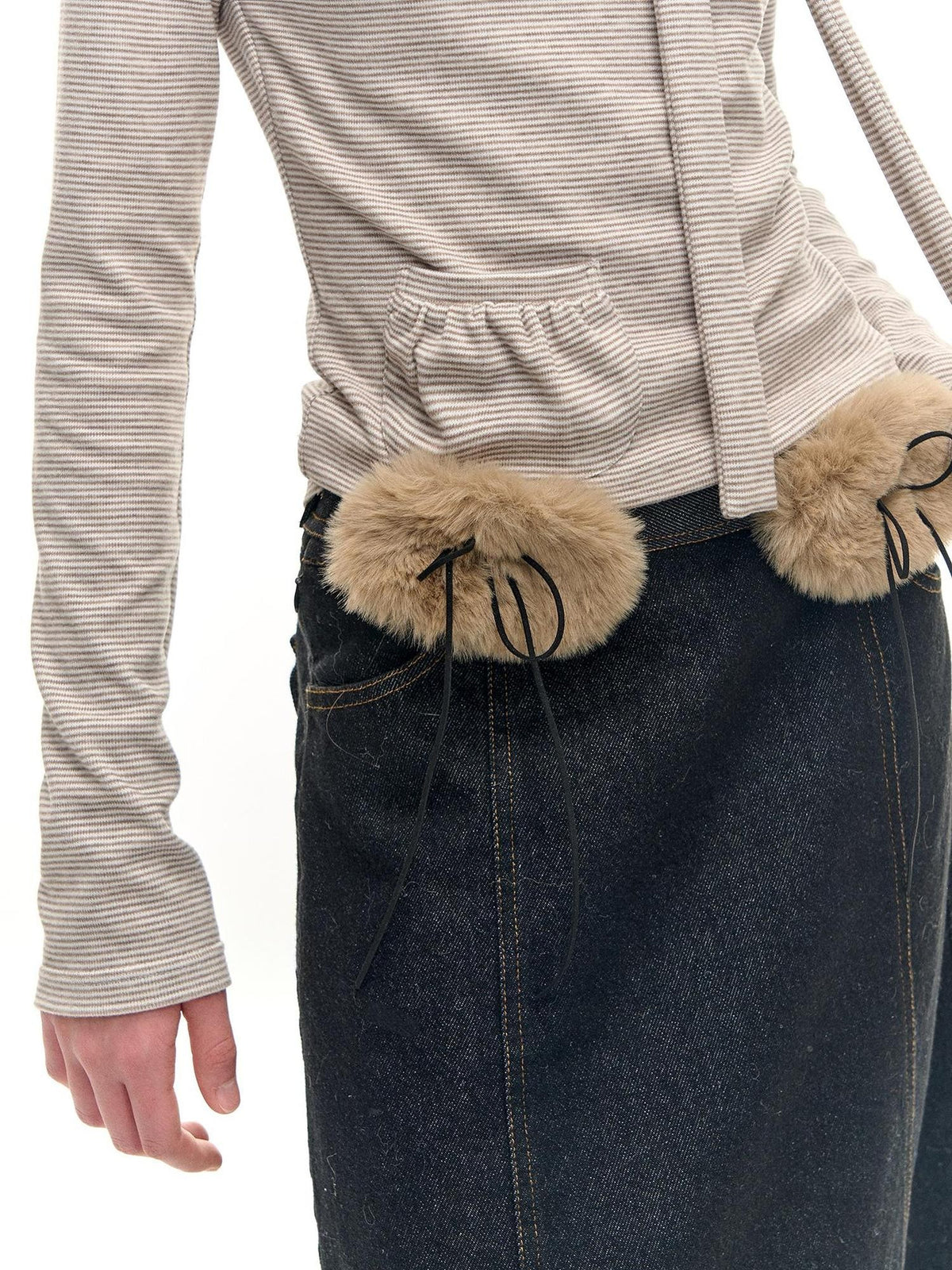 Romance Nanci Detachable Fuzzy Waistband A Line Low Waist Women's Cotton Blend Denim Skirts