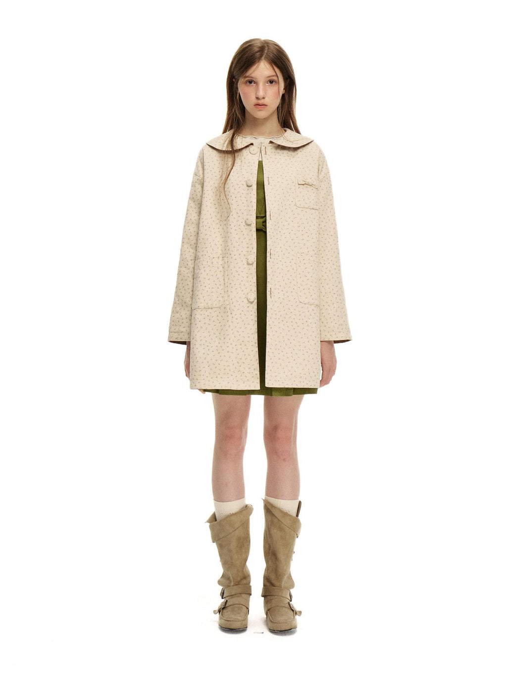 Romance Nanci Floral Reversible A Line Long Sleeve Cotton Women's Mid Length Trench Coats