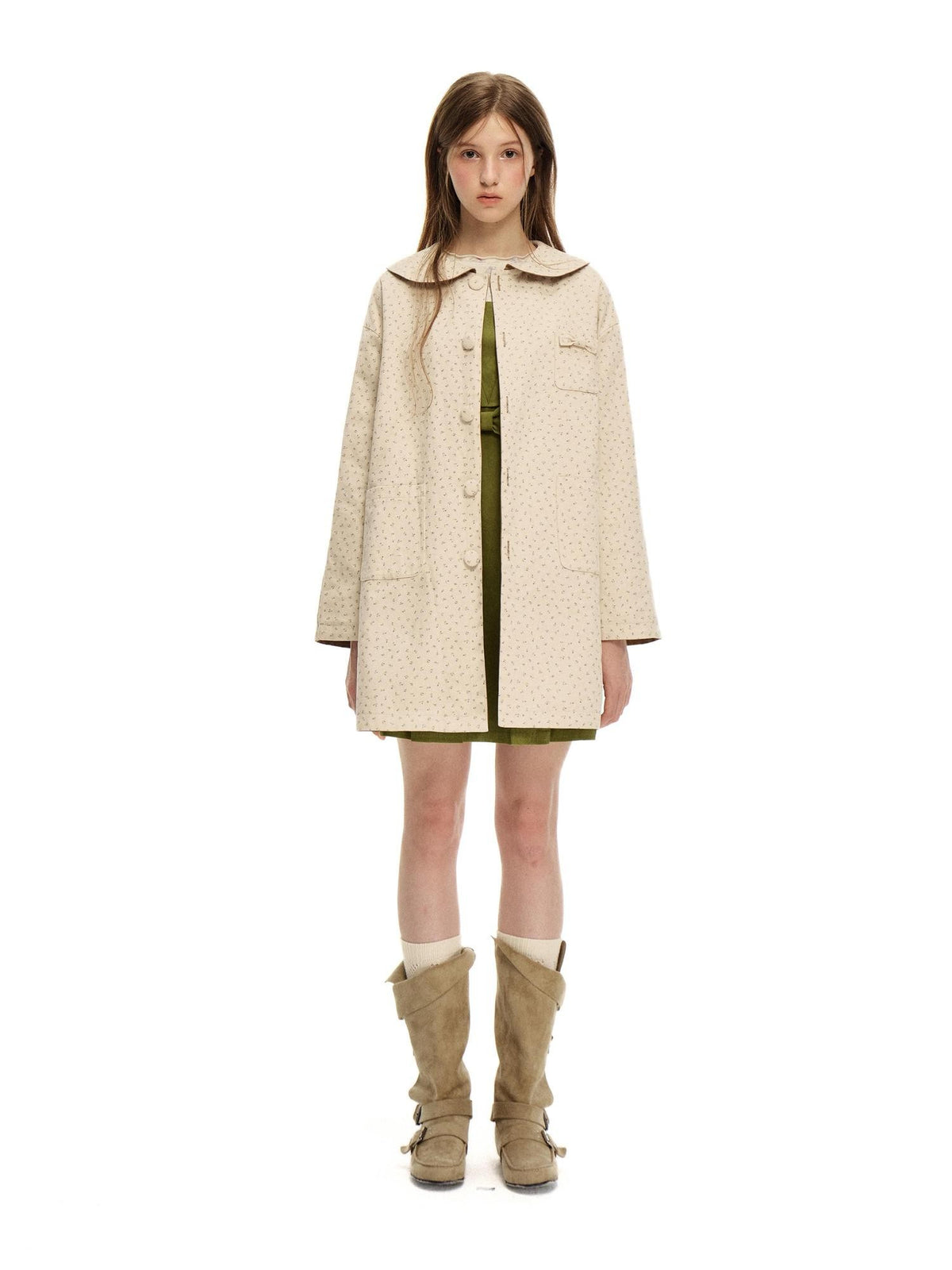 Romance Nanci Floral Reversible A Line Long Sleeve Cotton Women's Mid Length Trench Coats