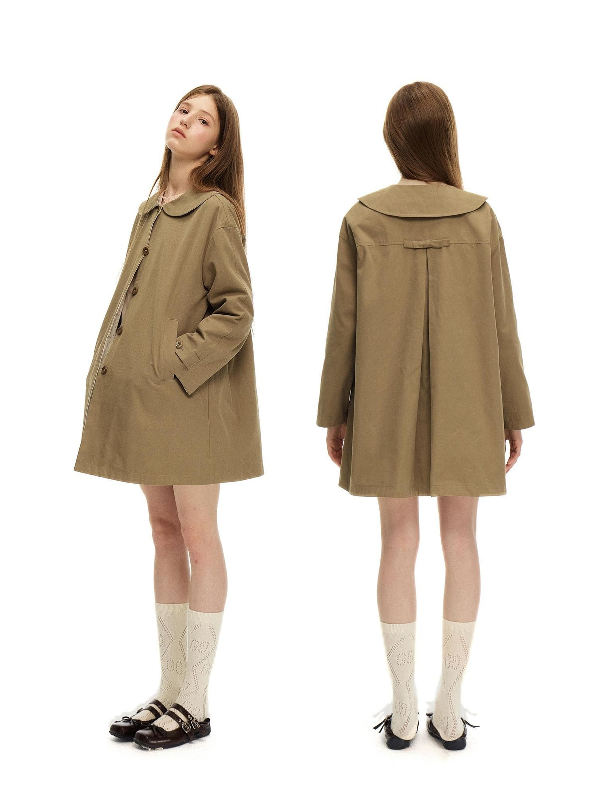 Romance Nanci Floral Reversible A Line Long Sleeve Cotton Women's Mid Length Trench Coats