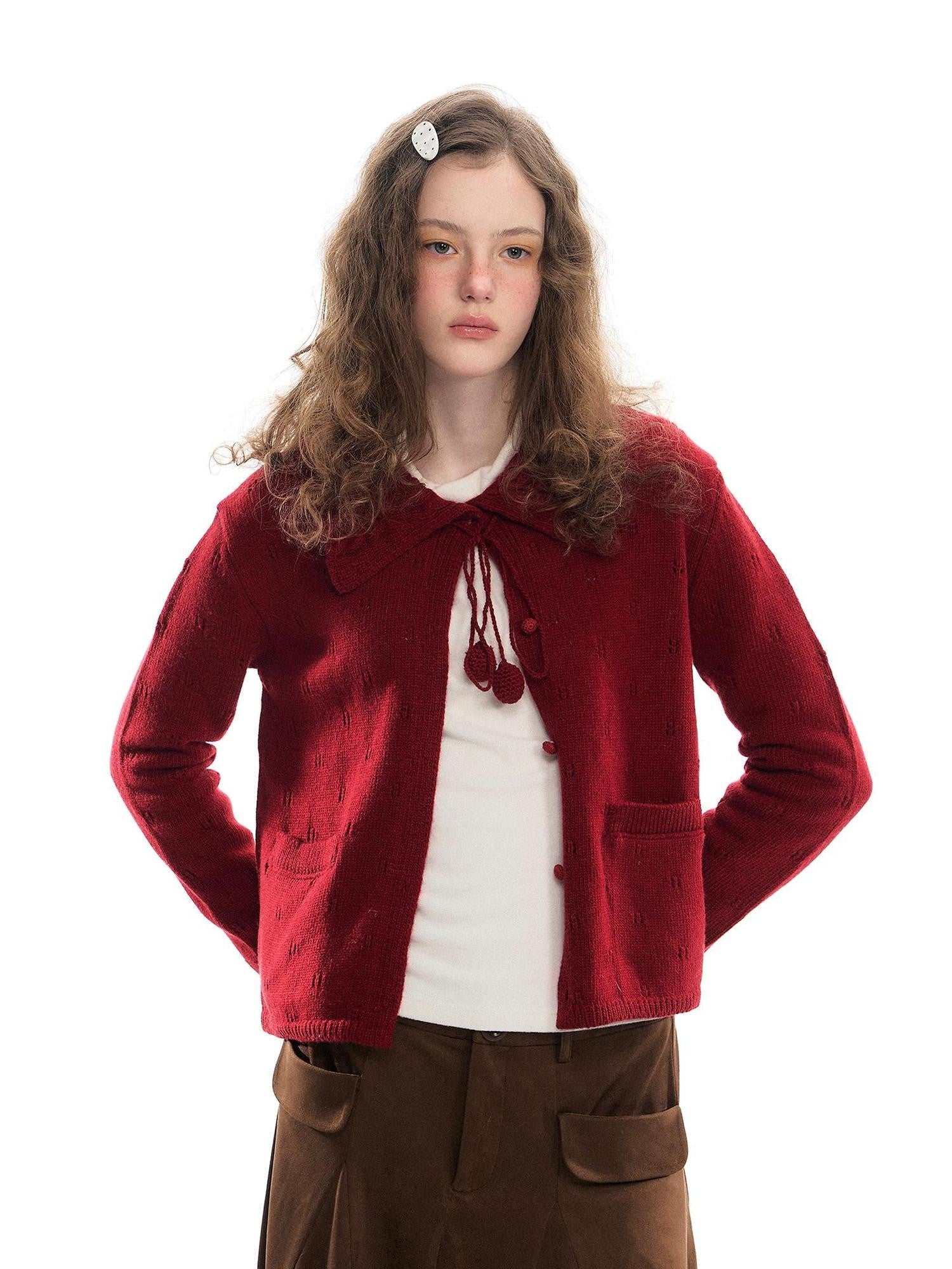 Romance Nanci Girly Openwork Bow Long Sleeve Women's Acrylic Wool Blend Cardigans