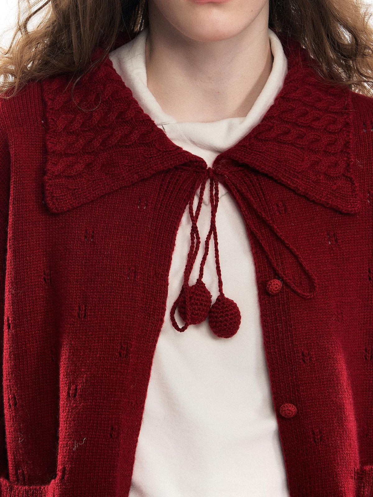Romance Nanci Girly Openwork Bow Long Sleeve Women's Acrylic Wool Blend Cardigans
