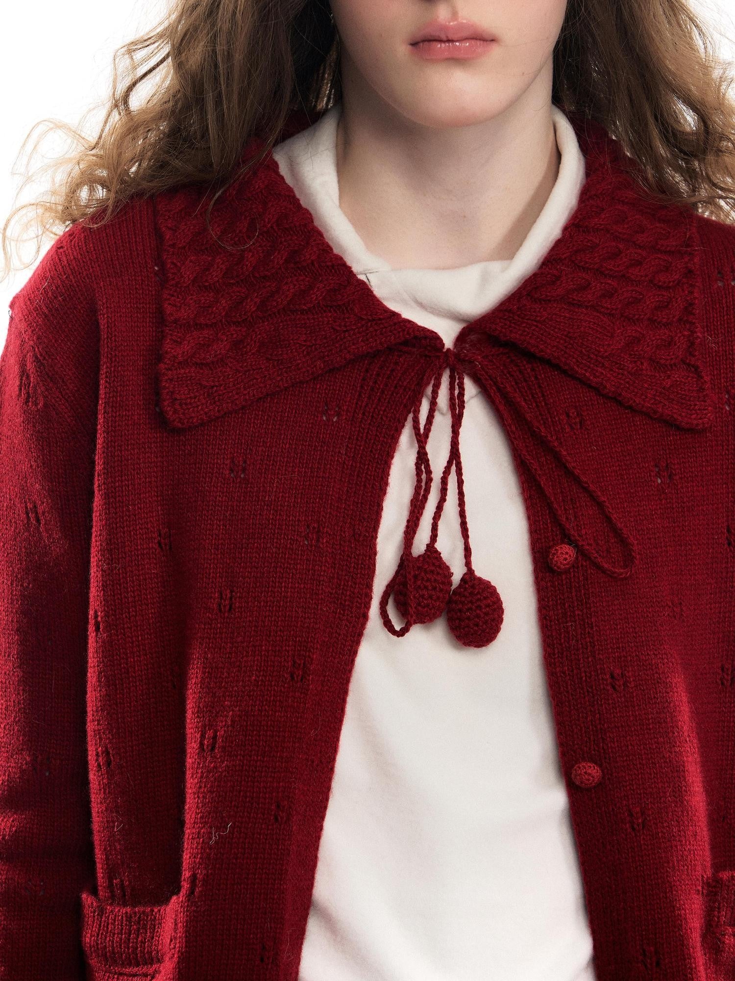 Romance Nanci Girly Openwork Bow Long Sleeve Women's Acrylic Wool Blend Cardigans