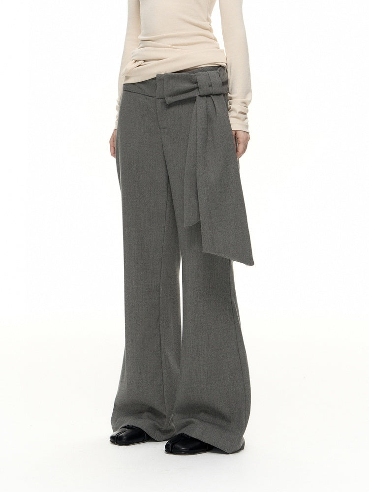 Romance_Nanci_Gray_Detachable_Bow_Micro_Flare_Women's_Polyester_Blend_Tailored_Pants_984906590423_MISSTT
