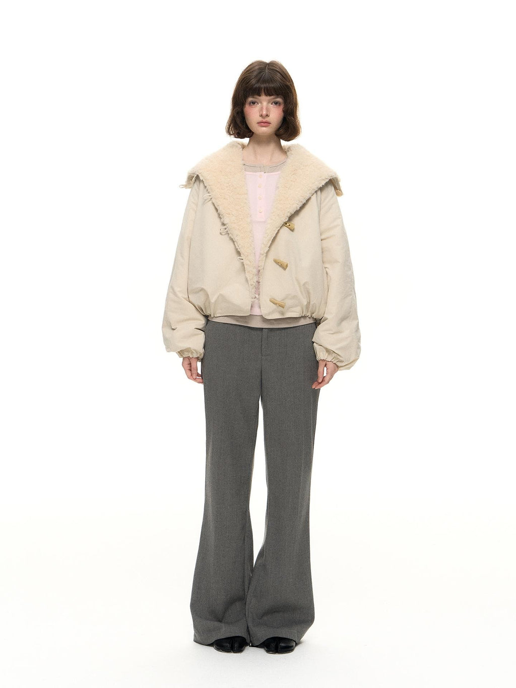 Romance Nanci Gray Detachable Bow Micro Flare Women's Polyester Blend Tailored Pants
