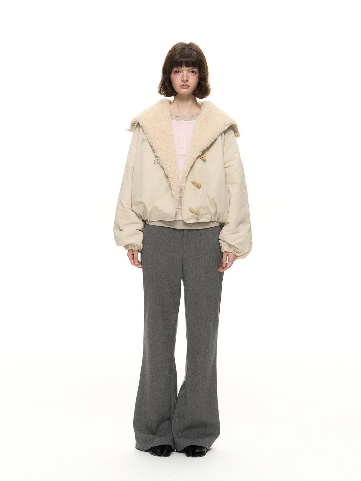 Romance Nanci Gray Detachable Bow Micro Flare Women's Polyester Blend Tailored Pants