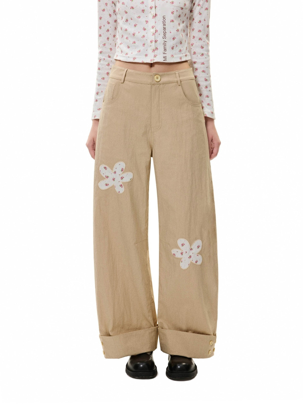 Romance_Nanci_Khaki_Floral_Patch_Cuffed_Straight_Leg_Women's_Cotton_Nylon_Blend_Chinos_1074288611648_MISSTT
