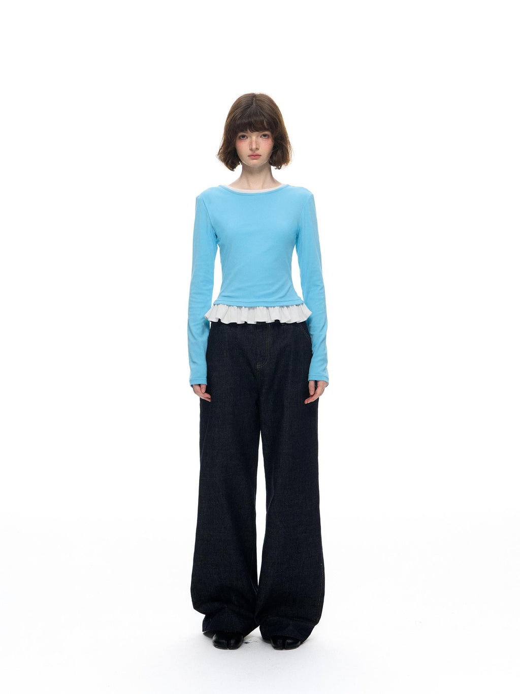 Romance Nanci Lace Trim Colorblock Layered Cutout Spliced Women's Cotton Long Sleeve T-shirts