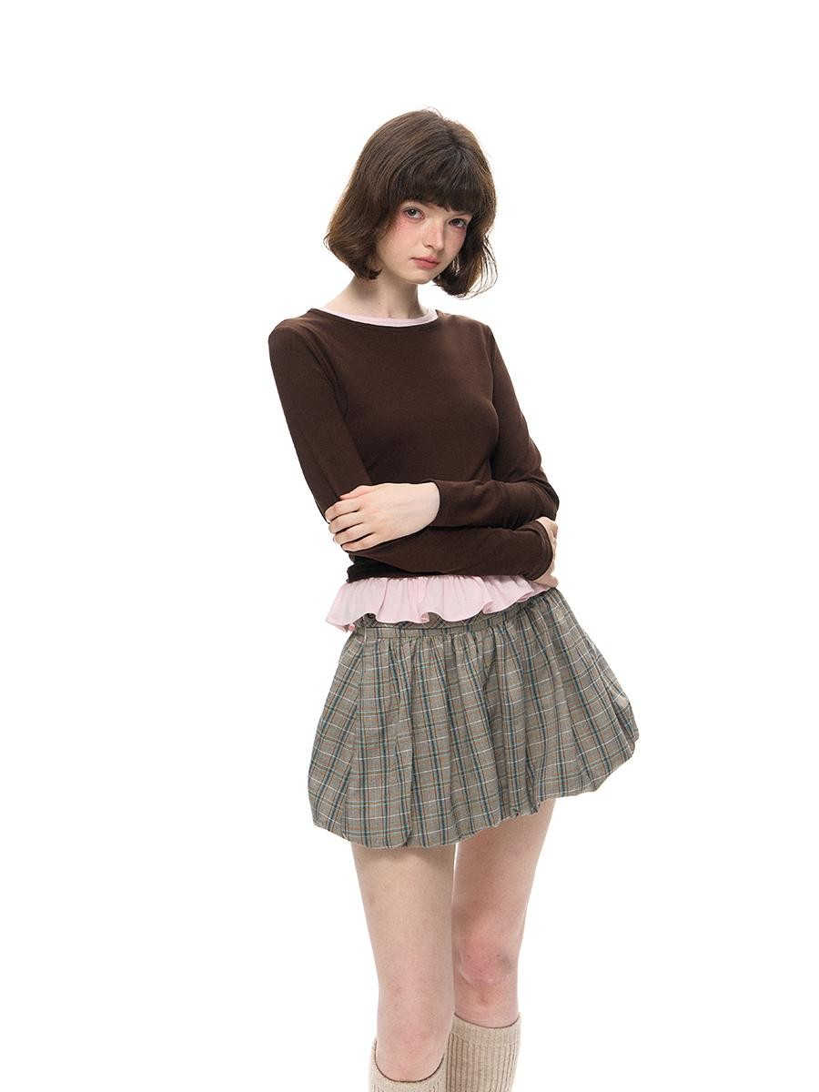 Romance Nanci Lace Trim Colorblock Layered Cutout Spliced Women's Cotton Long Sleeve T-shirts