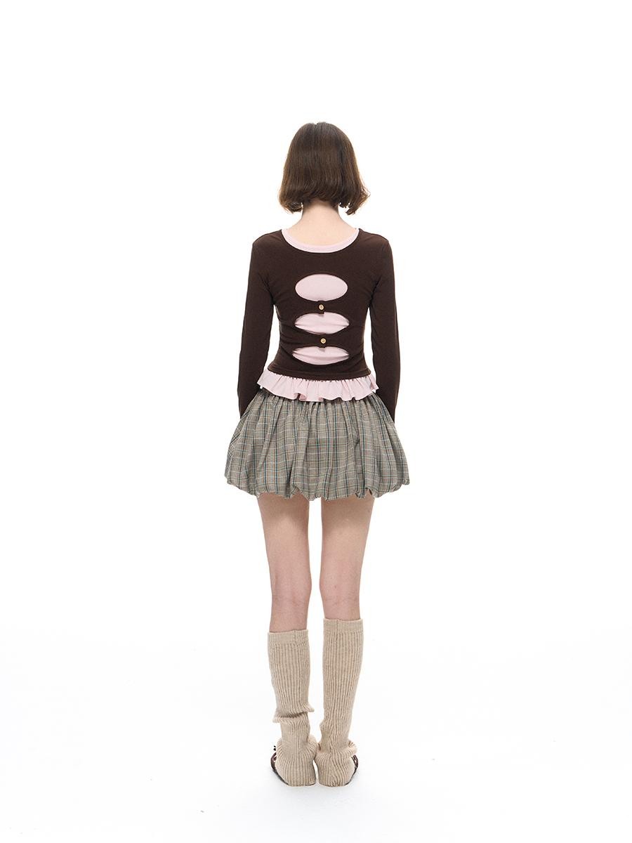 Romance Nanci Lace Trim Colorblock Layered Cutout Spliced Women's Cotton Long Sleeve T-shirts