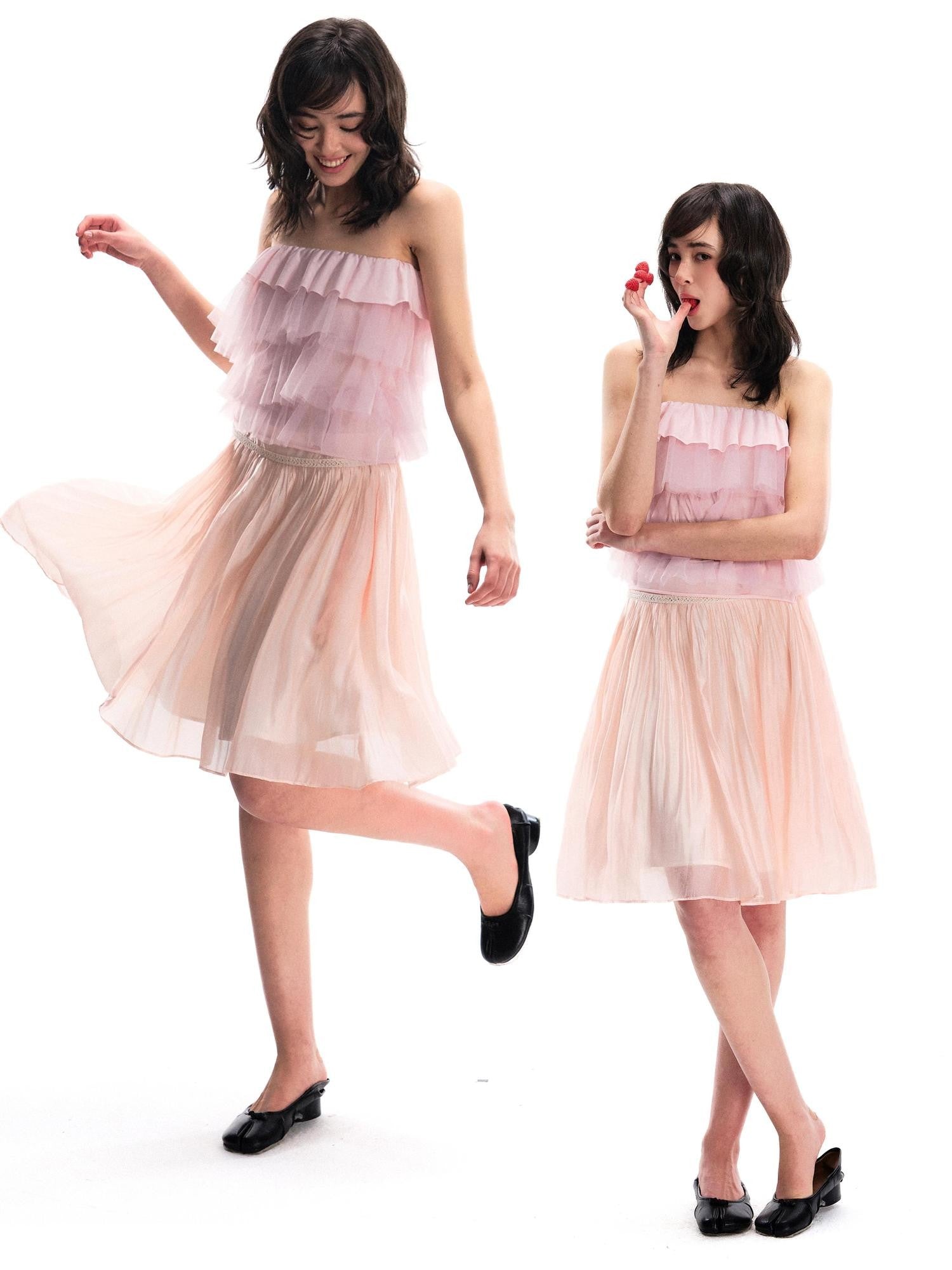 Romance Nanci Light Flowy Pink Pleated Flared Women's Polyester Blend Midi Skirts